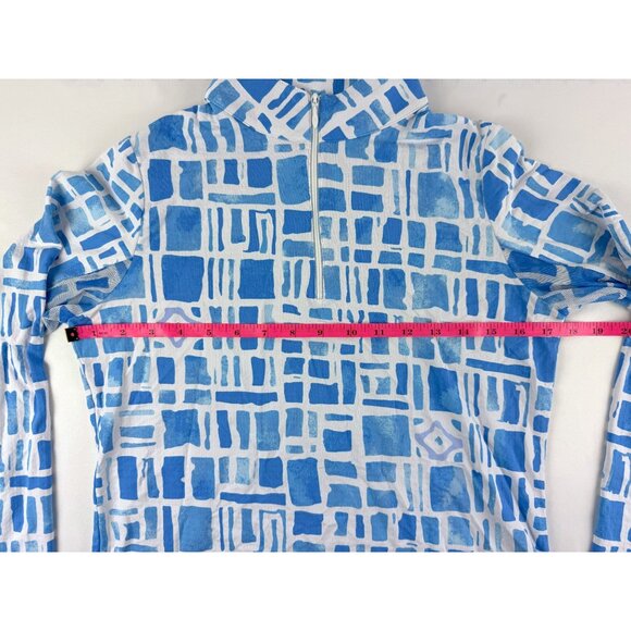 Ibkul Sun Protection UPF 50 Geometric Print Mesh L/S 1/4 Zip Activewear Top S si - Picture 4 of 7